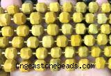 CCU1473 15 inches 8mm - 9mm faceted cube yellow mookaite beads