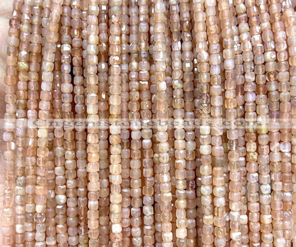 CCU1633 15 inches 2.5mm faceted cube sunstone gemstone beads