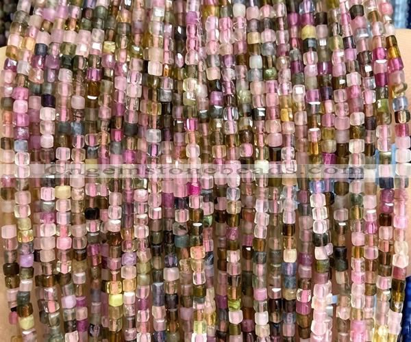 CCU1643 15 inches 2.5mm faceted cube tourmaline gemstone beads