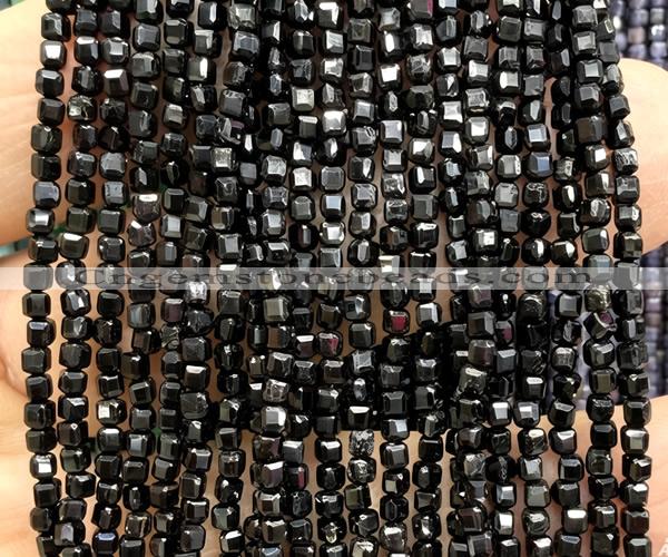 CCU1648 15 inches 2.5mm faceted cube black tourmaline beads