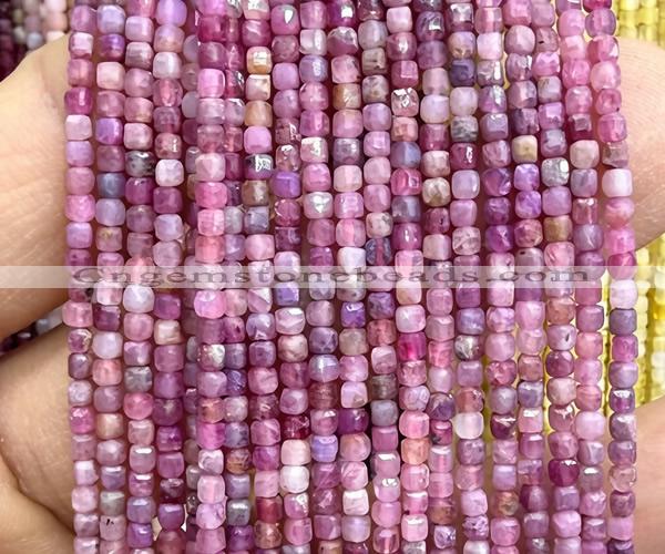 CCU1680 15 inches 2.5mm faceted cube ruby gemstone beads