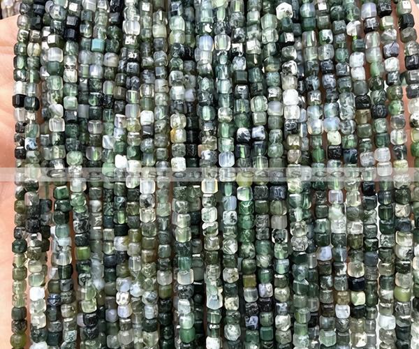 CCU1696 15 inches 2.5mm faceted cube moss agate beads