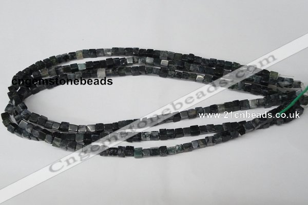 CCU17 15.5 inches 4*4mm cube moss agate beads wholesale