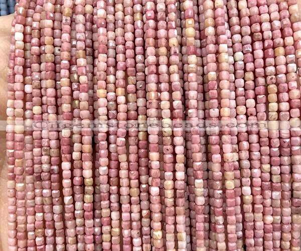 CCU1705 15 inches 2.5mm faceted cube pink wooden jasper beads
