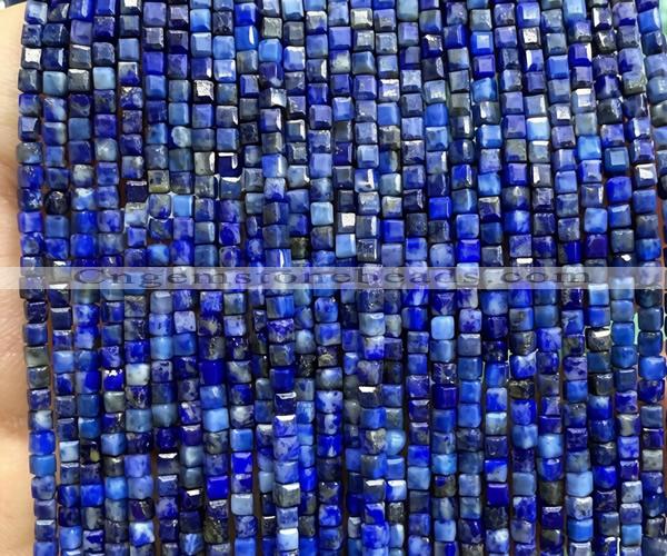 CCU1715 15 inches 2.5mm faceted cube lapis lazuli gemstone beads