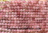 CCU1808 15 inches 4mm faceted cube strawberry quartz beads