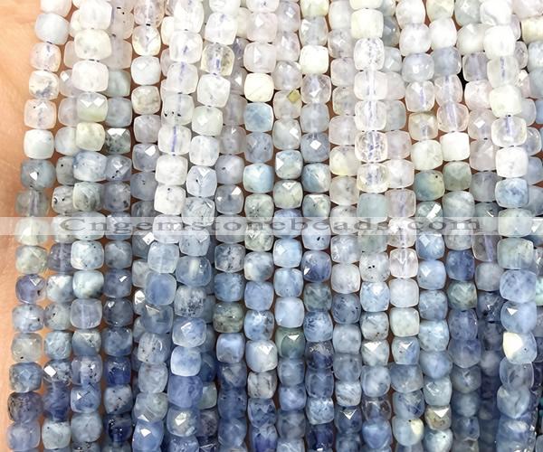 CCU1824 15 inches 4mm faceted cube mixed aquamarine beads