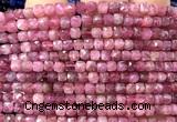 CCU1845 15 inches 4mm faceted cube pink tourmaline beads