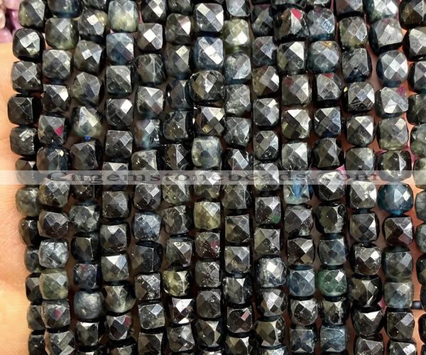 CCU1847 15 inches 4mm faceted cube blue tourmaline beads