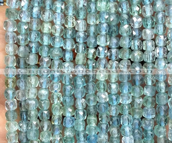 CCU1851 15 inches 4mm faceted cube bue apatite beads