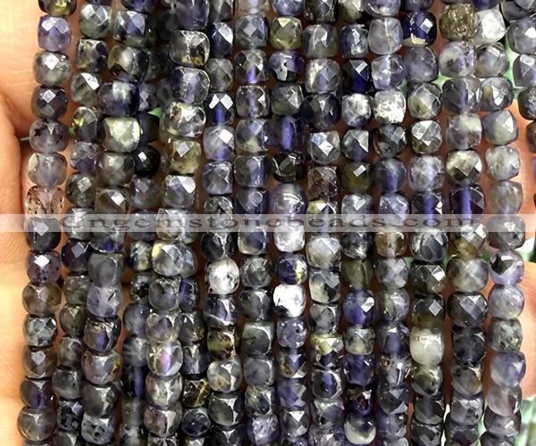 CCU1863 15 inches 4mm faceted cube iolite gemstone beads