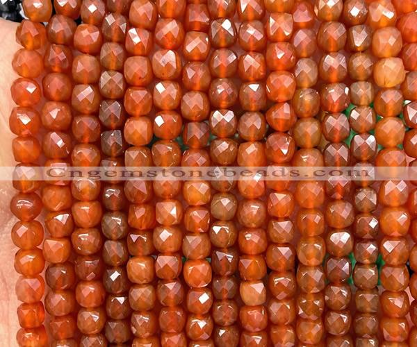 CCU1888 15 inches 4mm faceted cube red agate beads