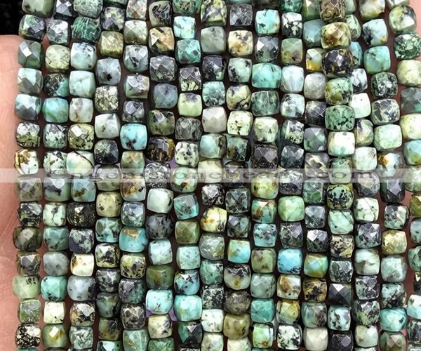 CCU1907 15 inches 4mm faceted cube African turquoise beads