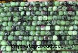 CCU1908 15 inches 4mm faceted cube ruby zoisite beads