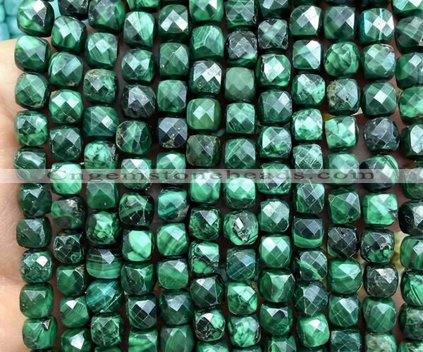 CCU1909 15 inches 4mm faceted cube malachite gemstone beads