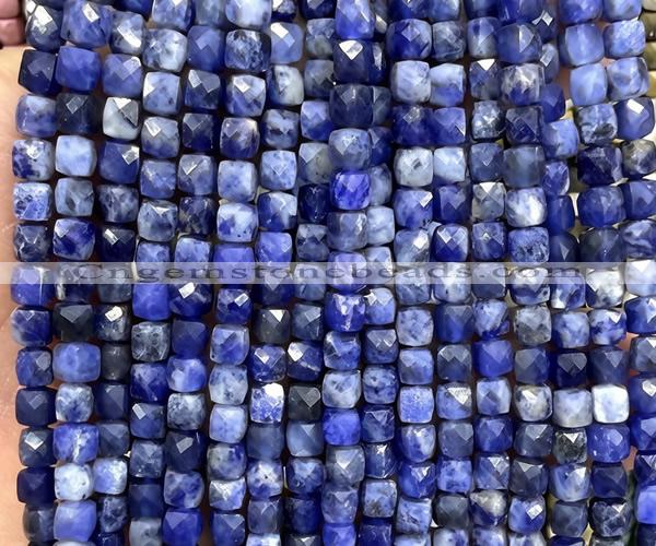CCU1911 15 inches 4mm faceted cube sodalite gemstone beads