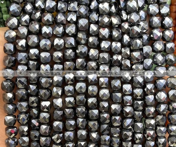 CCU1919 15 inches 4mm faceted cube terahertz beads wholesale