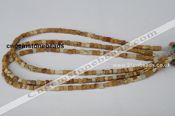 CCU29 15.5 inches 5*5mm cube picture jasper beads wholesale