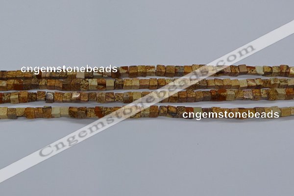 CCU309 15.5 inches 4*4mm cube picture jasper beads wholesale