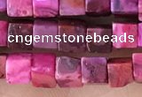 CCU455 15.5 inches 4*4mm cube fuchsia crazy lace agate beads