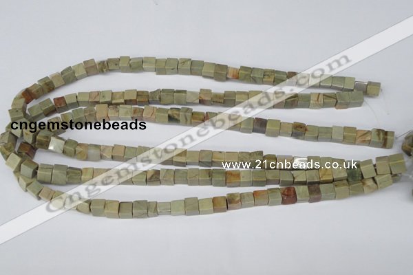 CCU47 15.5 inches 6*6mm cube silver leaf jasper beads wholesale