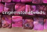 CCU485 15.5 inches 6*6mm cube fuchsia crazy lace agate beads