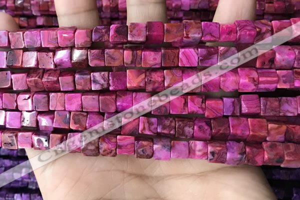 CCU485 15.5 inches 6*6mm cube fuchsia crazy lace agate beads