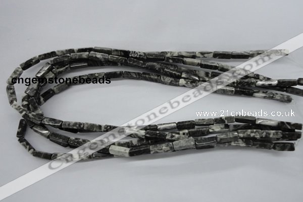 CCU505 15.5 inches 4*13mm cuboid black & white jasper beads wholesale