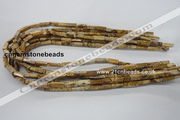 CCU507 15.5 inches 4*13mm cuboid picture jasper beads wholesale