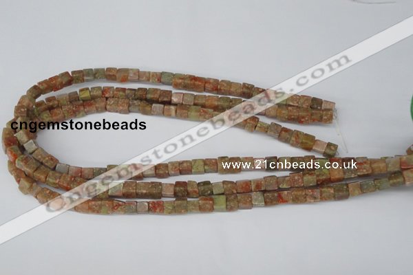 CCU52 15.5 inches 6*6mm cube New unakite beads wholesale