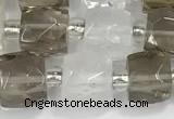 CCU751 15 inches 8*8mm faceted cube white crystal & smoky quartz beads