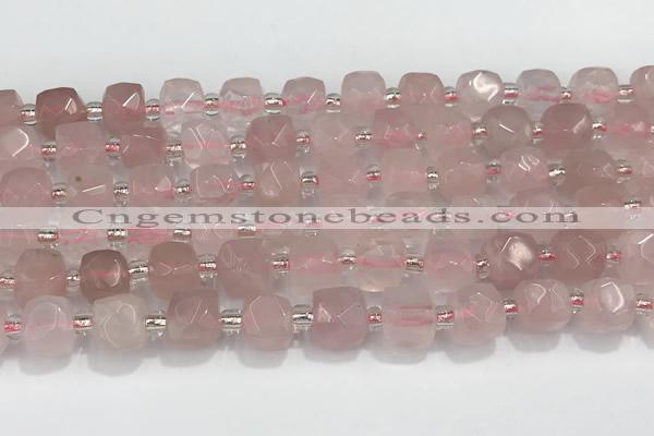 CCU753 15 inches 8*8mm faceted cube rose quartz beads