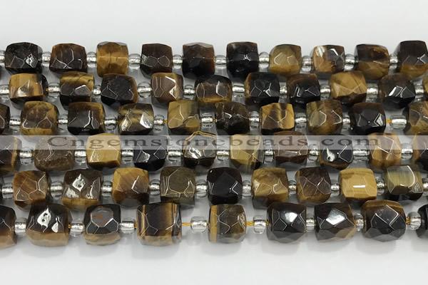 CCU767 15 inches 8*8mm faceted cube yellow tiger eye beads