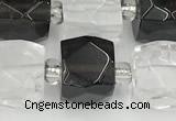 CCU771 15 inches 10*10mm faceted cube white crystal & smoky quartz beads