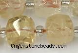 CCU775 15 inches 10*10mm faceted cube citrine beads