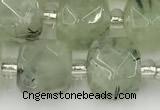 CCU776 15 inches 10*10mm faceted cube green rutilated quartz beads