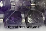 CCU783 15 inches 10*10mm faceted cube amethyst beads