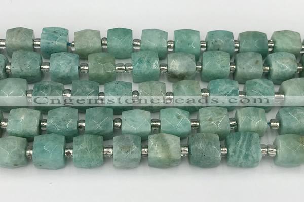 CCU787 15 inches 10*10mm faceted cube amazonite beads