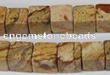 CCU80 15.5 inches 12*12mm cube picture jasper beads wholesale