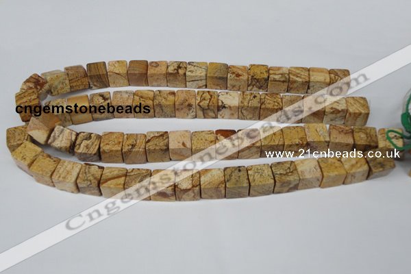 CCU80 15.5 inches 12*12mm cube picture jasper beads wholesale