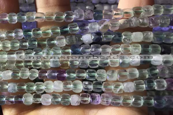 CCU804 15 inches 4mm faceted cube fluorite beads