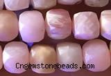 CCU807 15 inches 4mm faceted cube pink opal beads