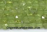 CCU836 15 inches 4mm faceted cube olive quartz beads