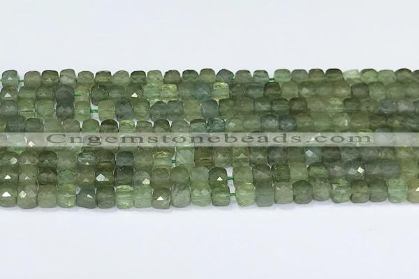 CCU839 15 inches 4mm faceted cube green apatite beads