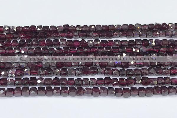 CCU847 15 inches 4mm faceted cube garnet beads