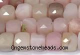 CCU848 15 inches 4mm faceted cube pink opal beads