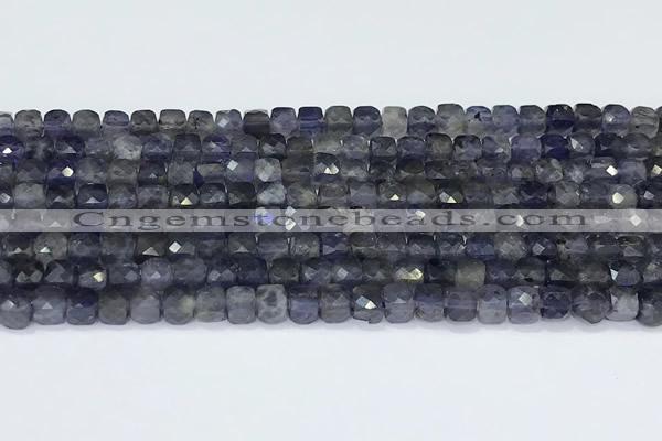 CCU851 15 inches 4mm faceted cube iolite beads