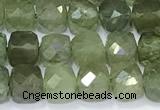 CCU862 15 inches 6mm faceted cube green apatite beads