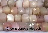 CCU873 15 inches 4mm faceted cube pink opal beads