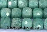 CCU881 15 inches 4mm faceted cube amazonite beads